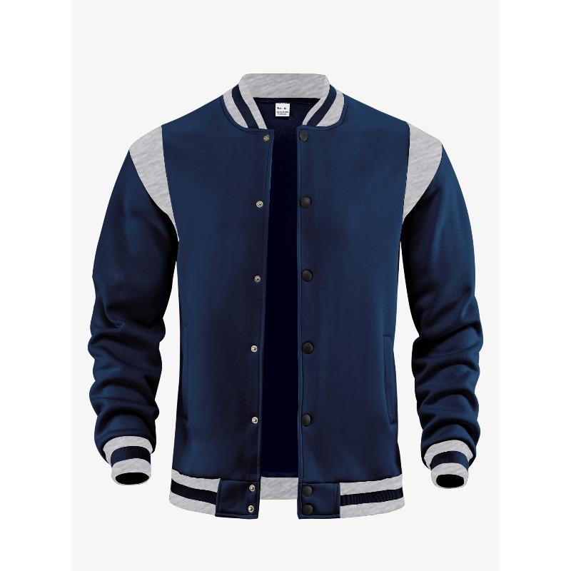 Giacca da baseball da uomo casual sportiva high street con fodera in pile, apertura frontale, inserti, colletto alla coreana, stile aviatore