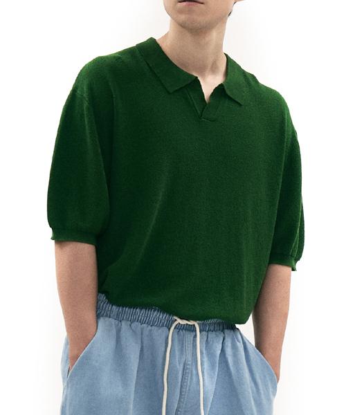 GRAPH PLATFORM Open Collar Linen Knit Green