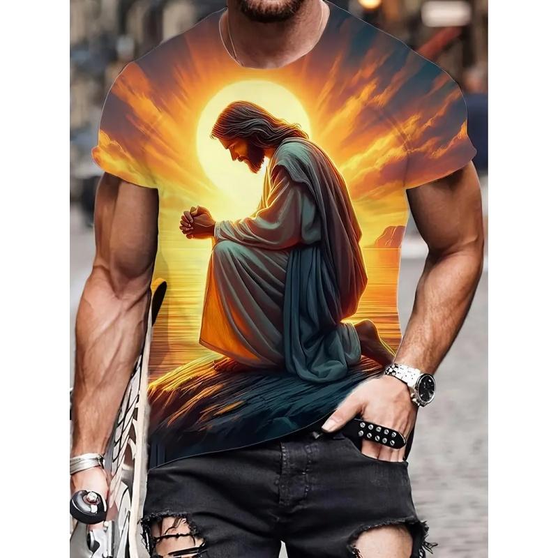 3D Printed Christ Jesus T Shirt For Men Virgin Mary Cross Graphic T-Shirts