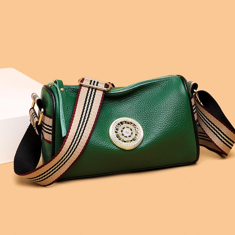 Women's Genuine Leather One-Shoulder Messenger Bag - Fashion, Cowhide Pillow Bag with Wide Strap CLE