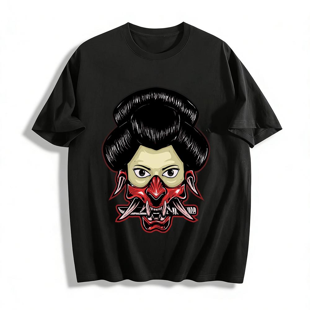 Japanese Hannya Geisha Print Tee Edgy Dark Style Unisex Top Pure cotton T-shirt XXS