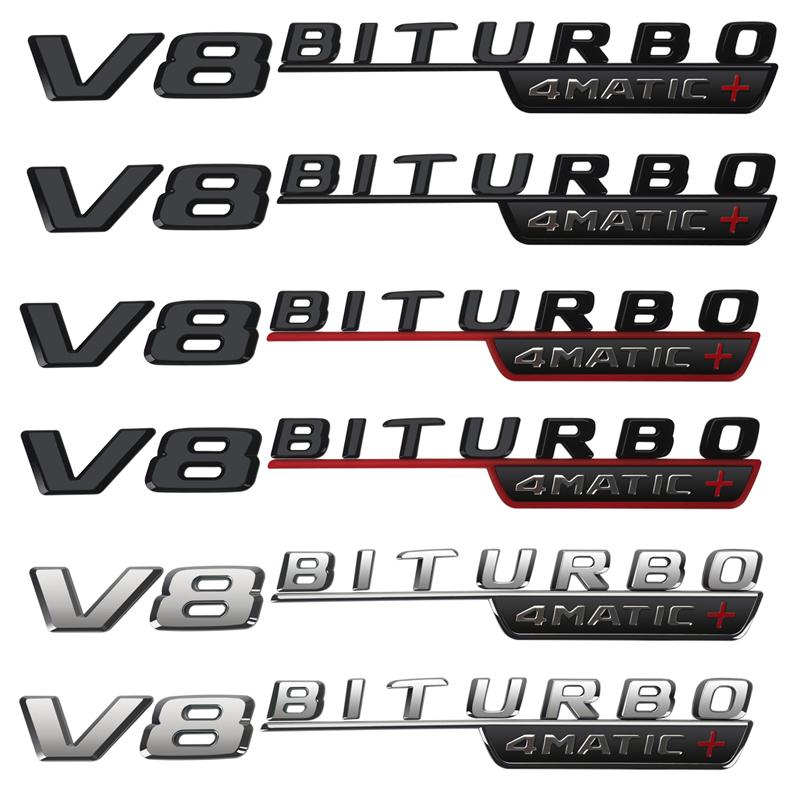 2pcs V8 BITURBO 4MATIC+ 4MATIC Car Badge Emblem Sticker for Mercedes Benz AMG W117 CLA45 W205 C63 W212 E63 W207 W176 A45