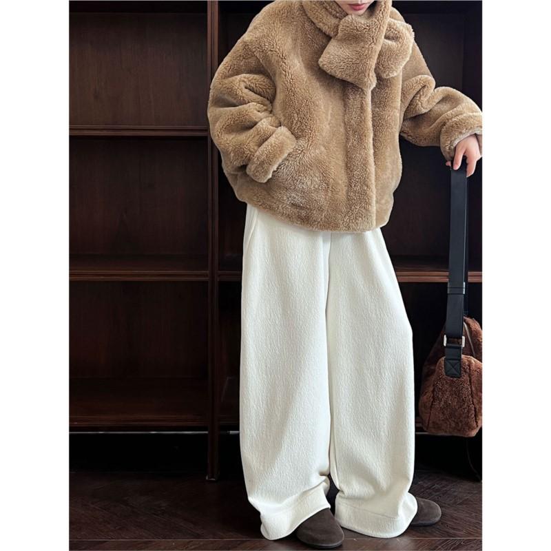 Johnature Korean-style High-waist Elastic Casual Straight-leg Pants For Women Winter Simple Comfortable Loose 4 Colors Pants