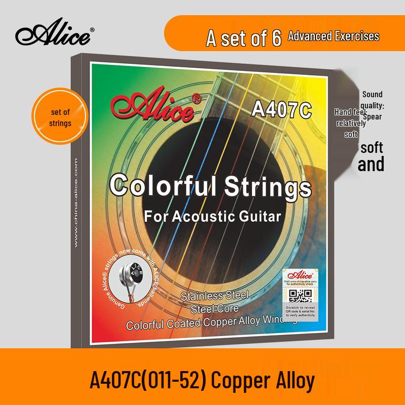 Alice Folk Guitar Strings Set: 6 Rust-Proof Steel Core Strings for Acoustic Guitars