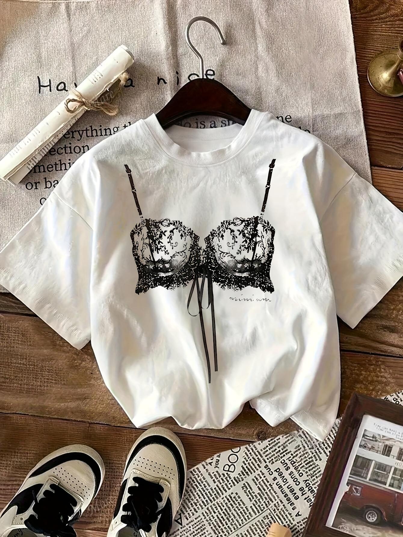 

Camiseta blanca informal de Unisexga corta con estampado de lencera blanca para mujerropa esttica informal de Unisexga corta S