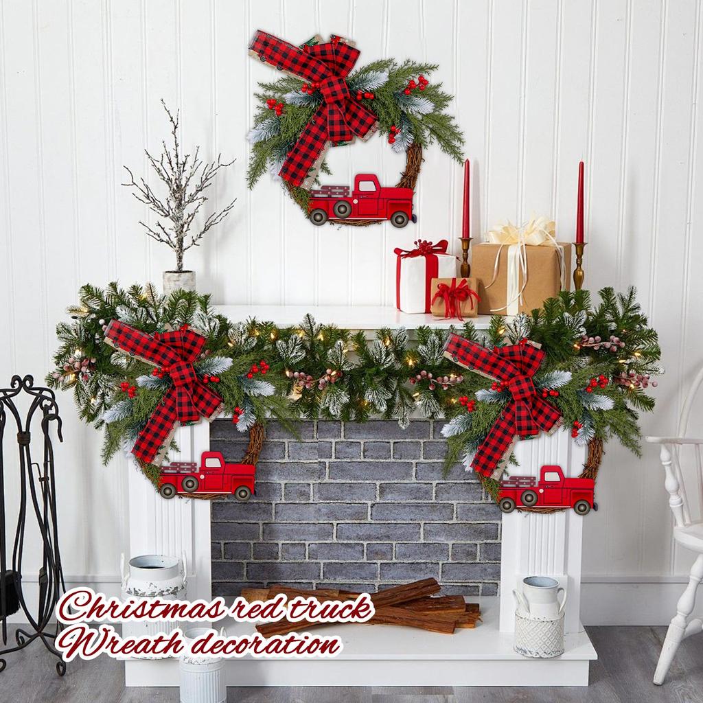 Christmas Wreath, Red Truck Plaid Wreath, Front Door Wreath Decoration