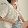 Women Coat Blazer French Style Elegant Short Sleeve Short Type Single Breasted Color Matching Spring Fall Jacket