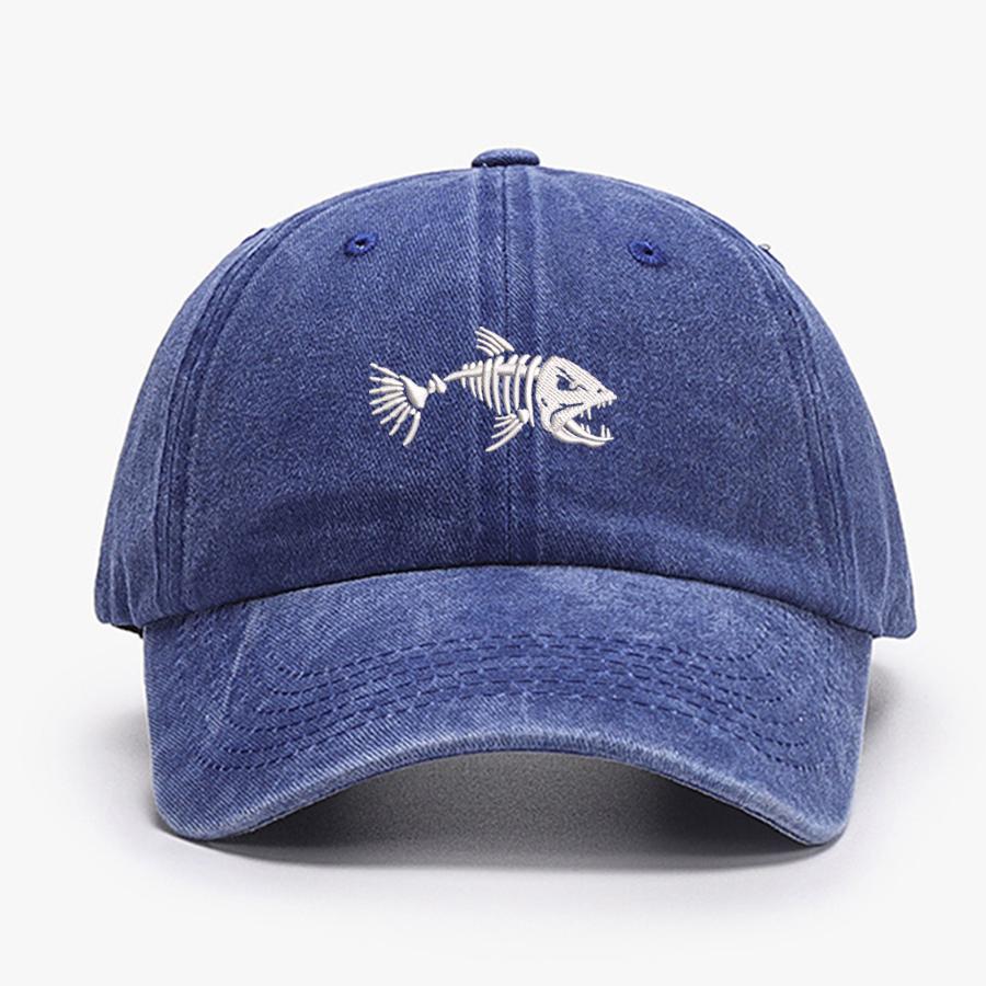 Embroidered Skullfish Fish Bone Vintage Soft Baseball Caps Men Women Water Washed Hat Sports Fishing Summer Autumn Peaked Cap