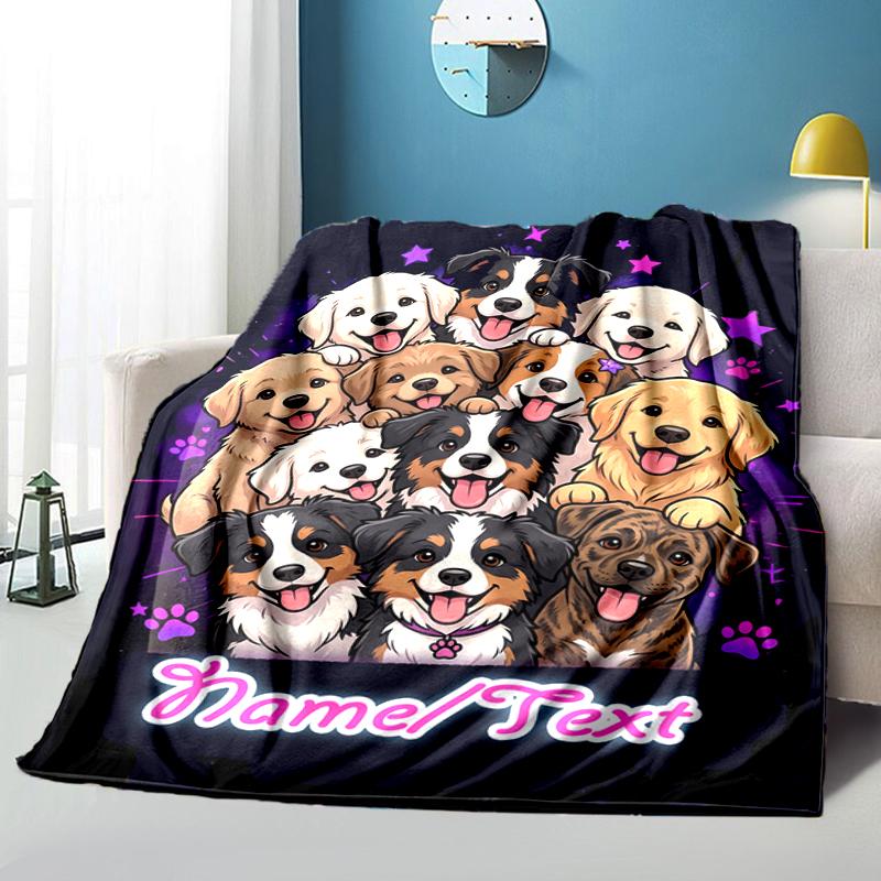 1PC Custom Name Dogs Circle flannel blanket versatile,all-season throw suitable for the living room,bedroom,camping,travel,and gift