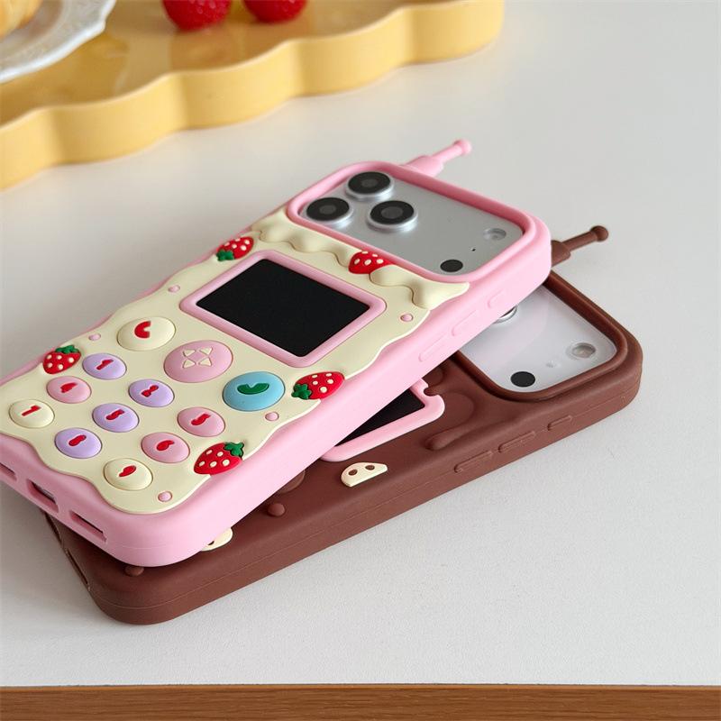 3D Cartoon Cream Chocolate Telephone Antenna Design Soft Silicone Phone Case For iPhone 17 16 15 14 13 18 Pro Max Shockproof Cover
