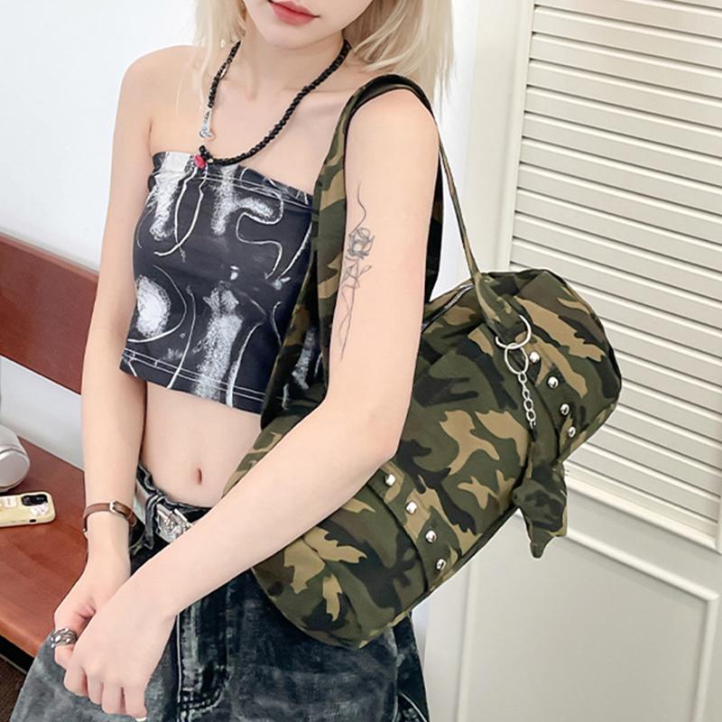 Niche Design Spicy Girl Large Capacity Camouflage Pillow Bag New Trendy Star Single Shoulder Underarm Bag KTB