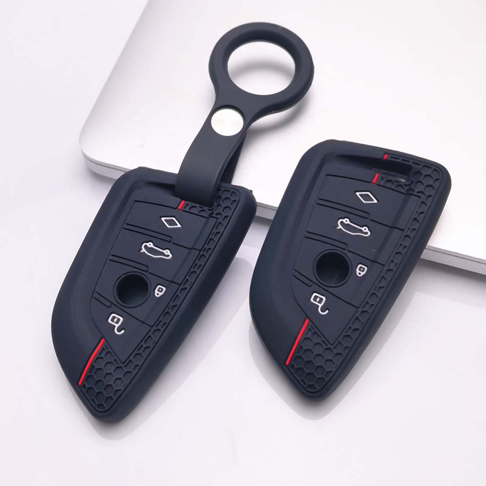 Silicone Key Fob Cover keychain Compatible with BMW 1 2 3 4 5 6 7 Series X1 X2 X3 X4 X5 X6 X7 M Series Smart Keyless Soft Grip Texture