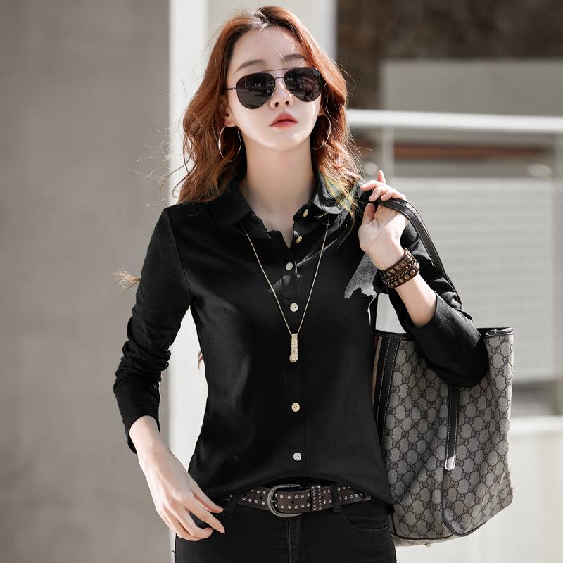 Polo s dlouhým rukávem Jednoduché svrchní tričko Dámské spodní tričko Jaro a léto Nové Zeštíhlující Jednobarevné