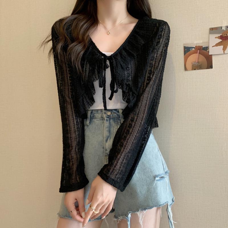 Lace Tie Women's Summer Cardigan - Lightweight Sun Protection Shawl & Airy Short Jacket In Gentle Fairy Style