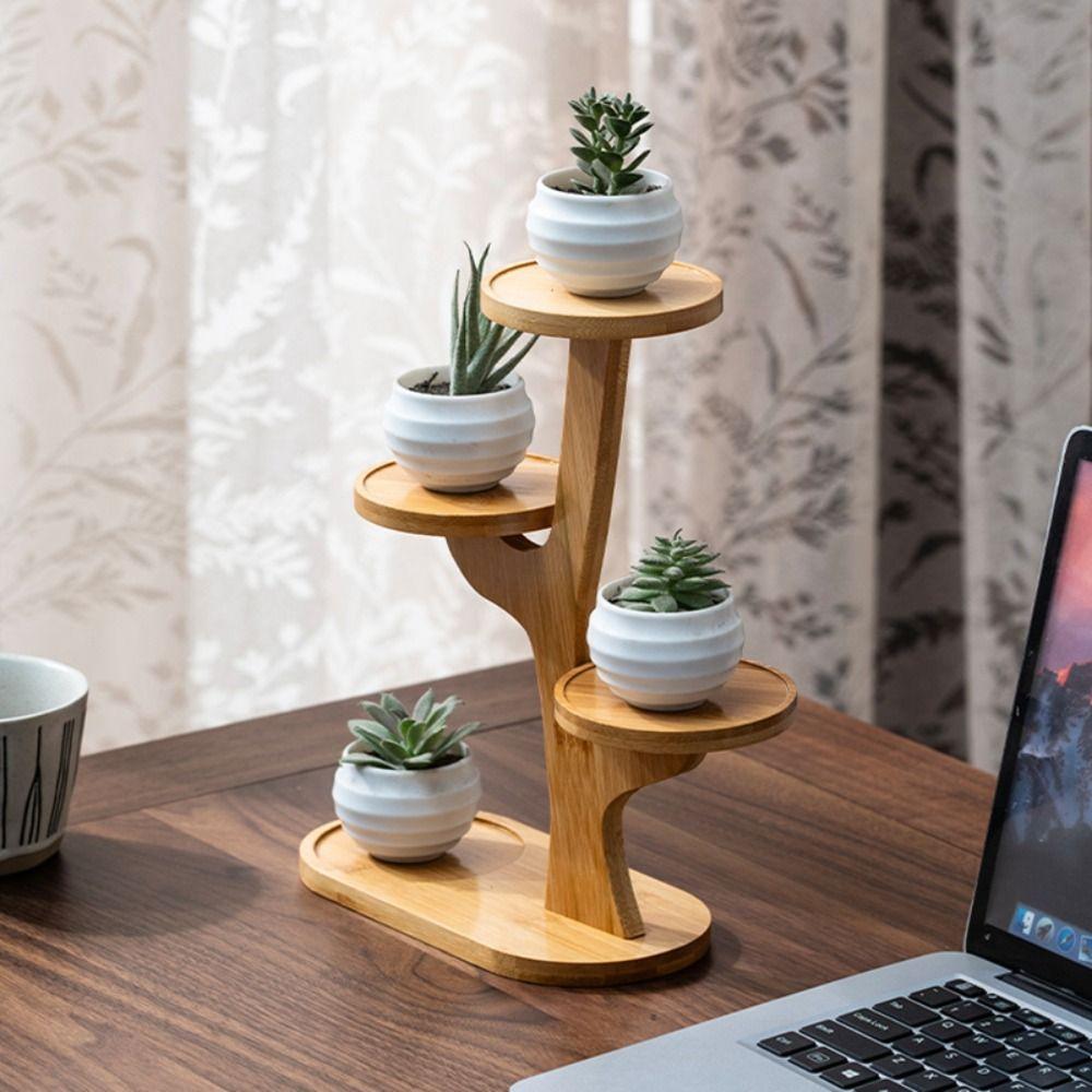 1pc Stable Bamboo Plant Stand Multi-Tier Tree-Shaped Succulent Display Rack Desktop Decor Flower Pot Holder Home Office