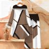 Marble Print Two Piece Outfit Women Long Sleeve Irregular Hem Tunic Top Wide Leg Pants Casual Matching Set