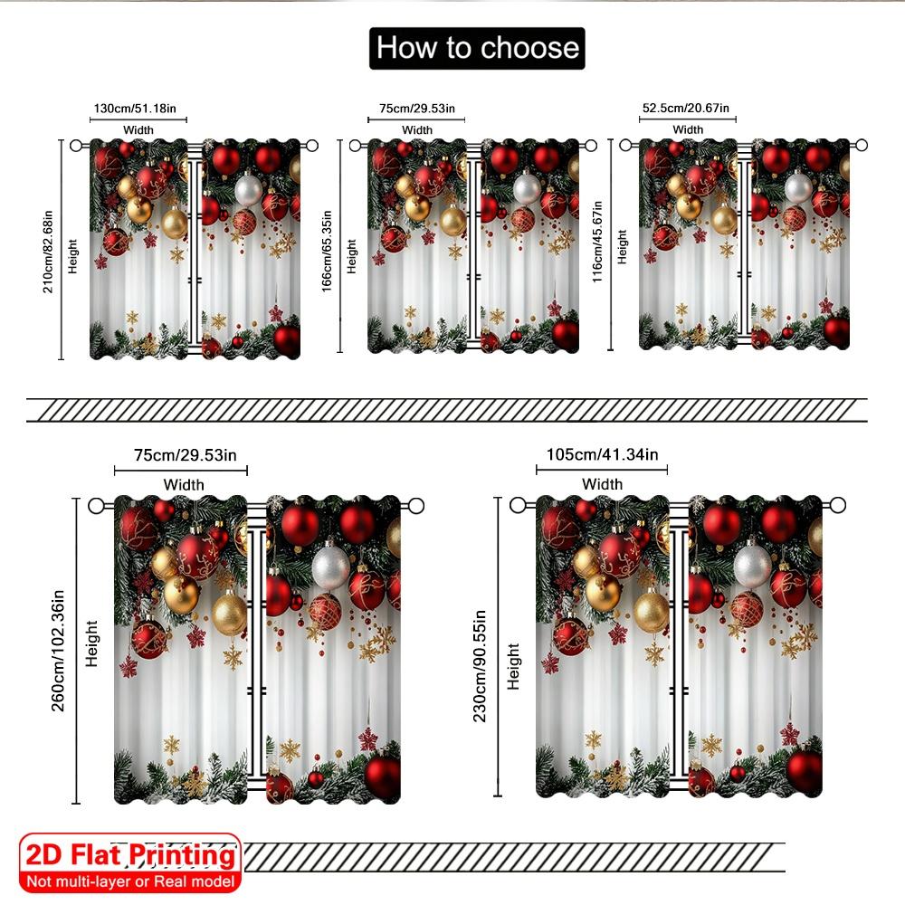 2D flat printing 2pcs Merry Christmas Popular Drapes Red and Gold Ball Pine Branch Snowflake Versatile Polyester Without