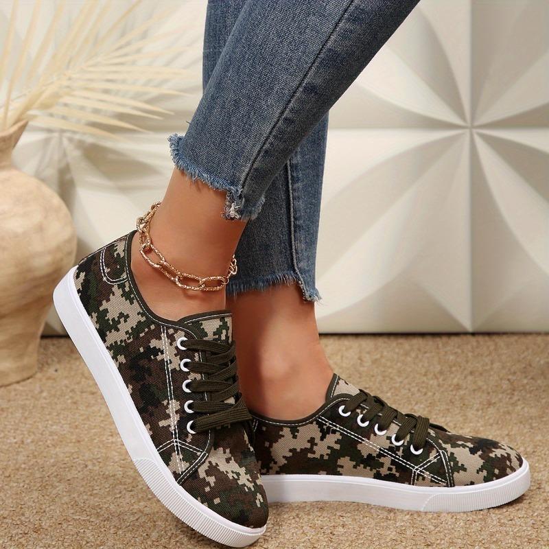Women'S Camouflage Canvas Casual Loafers - Slip-On Summer Sneakers with Breathable Fabric Lining  EVA Cushion, Military-Style Round Toe Design