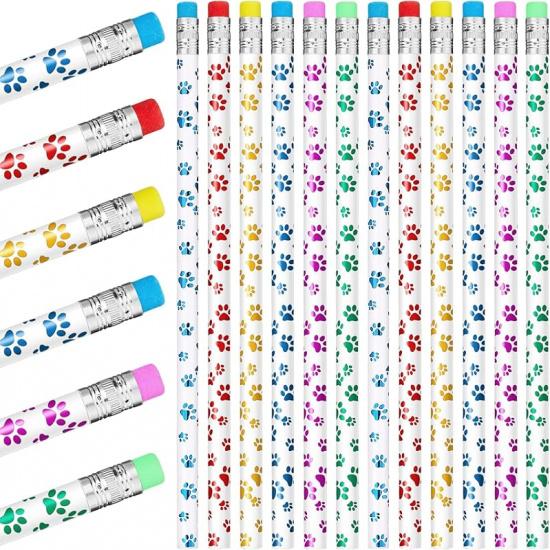 Chinco 100 Pcs Paw Print Pencils Dog Paw Pencils Wooden Writing Novelty Pencils with Erasers for Kids Doggy Party Favors Welcome Back to School Party