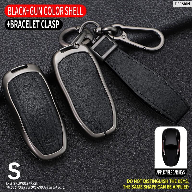 Zinc Alloy+ Leather Car Smart Key Cover Case Shell Fob for Tesla Model 3 Model Y S Key Shell Bag Holder Protector Accessorie