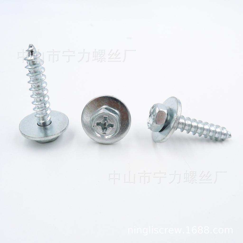Cross Head Hex Self-Tapping Combo Screw with Flat Washer, M6*30, Bolt M8, Two-Piece.