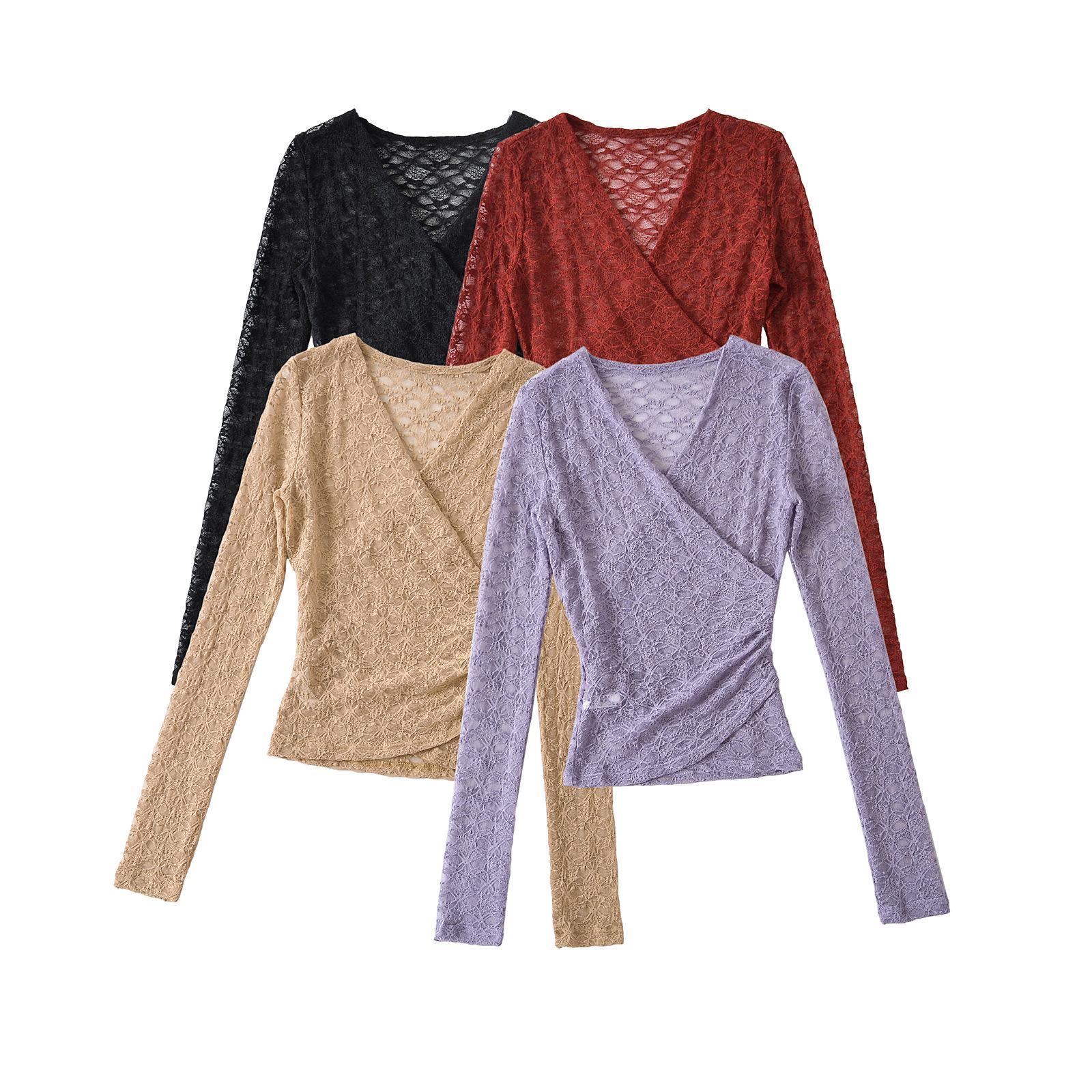 

2025 Spring French Lace V-Neck Slimming Top Large чёрный