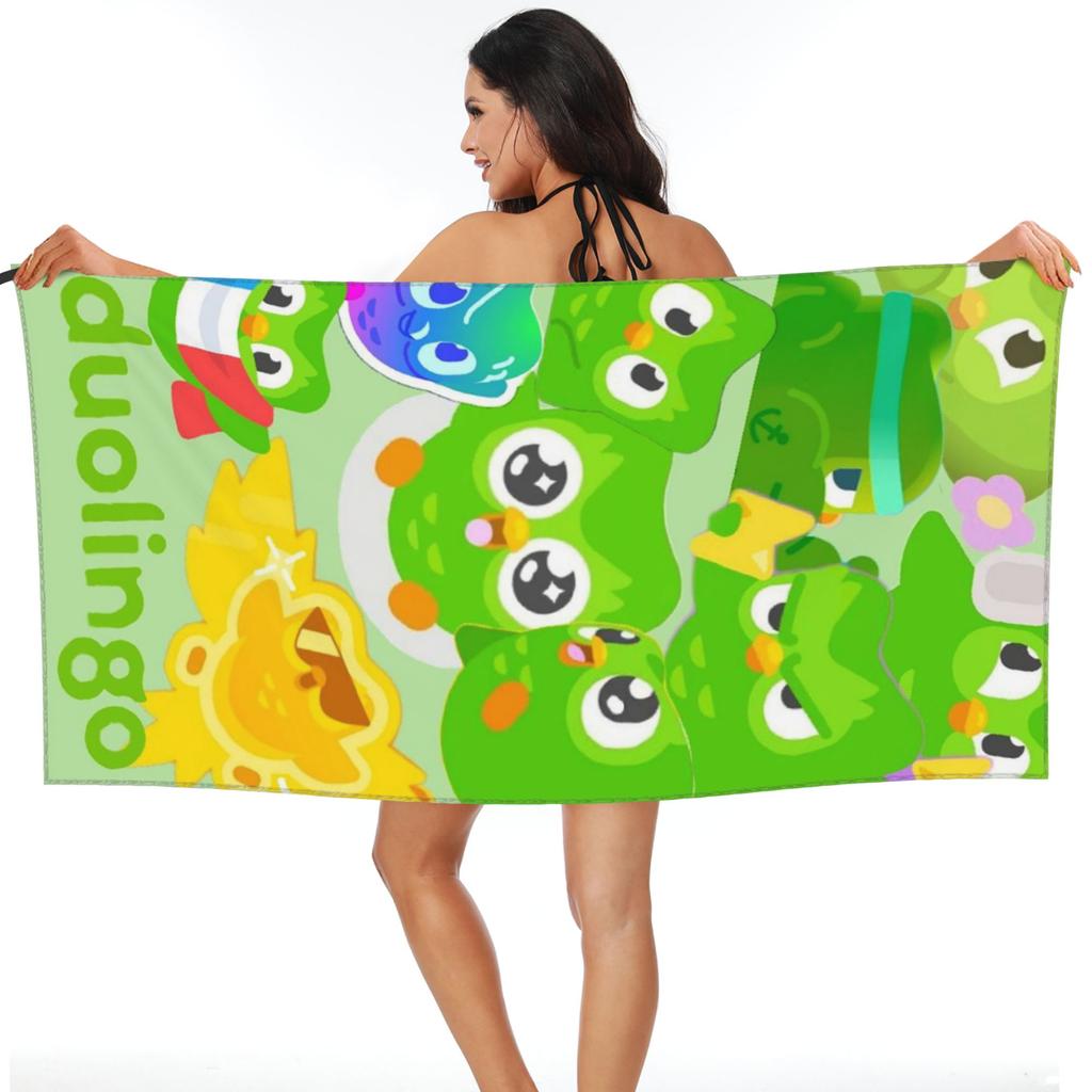 Duolingo Owl Duo Beach Towel Soft Microfiber Quick Dry Absorbent Quick Towels For Pool