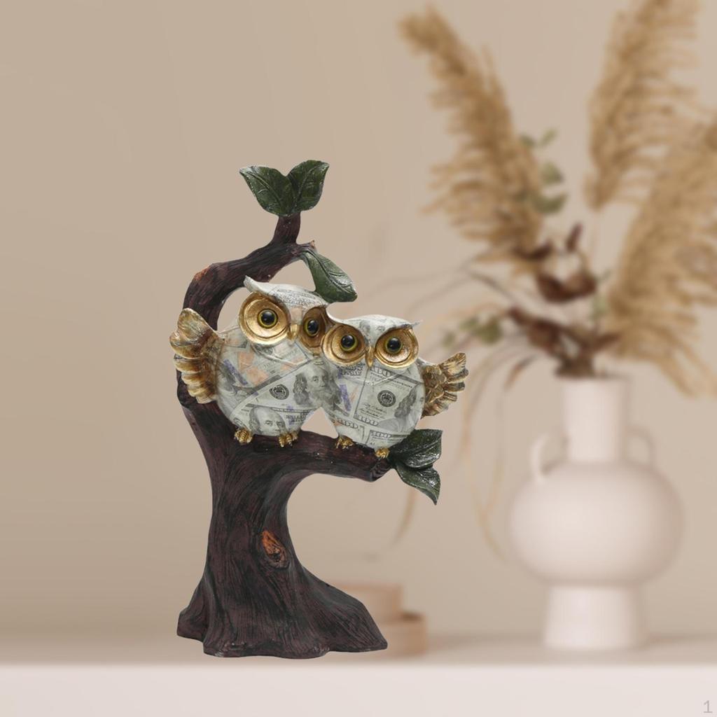 Owl Statue Decor Desk Decoration Ornament Collectible Sculpture Figurine for Living Room Bookshelf