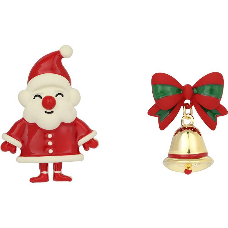 Silver Needle Oil Santa Bell Earrings: Autumn Winter Holiday Studs with High-End Flair.