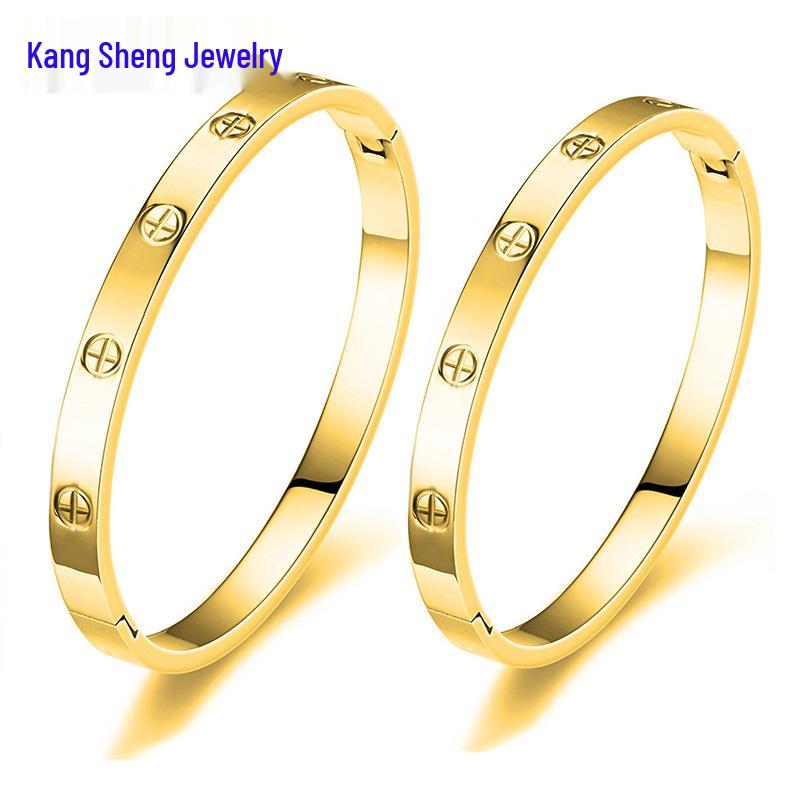 Rose Gold Titanium Steel Bracelet for Women: Light Luxury, Diamond Inlaid, Non-Fading, Fashionable, High-End European and American Style.