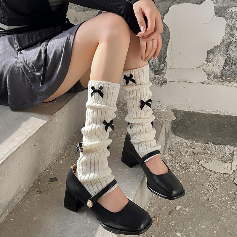 Xia Nuo Autumn/Winter Women's Ballet-Style Knit Bow Knot Leg Warmer Socks