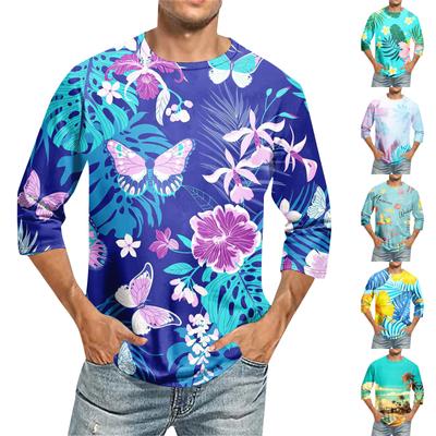 Erkek Yuvarlak Yaka Üç Çeyrek Kollu Üst Rahat Moda Tişört