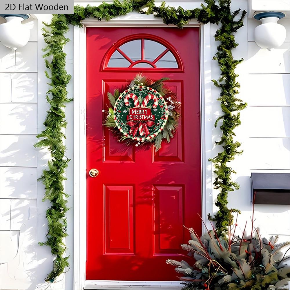 Classic Christmas Wooden Sign with Cane Candy & Bow Pattern - Navidad Round Sign for Front Door, Wall Hanging Decor - Ideal Christmas Decoration