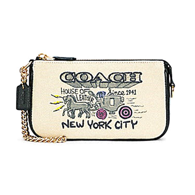 

Новая холщовая сумка-клатч COACH с кожаной отделкой, сумка-багет подмышку, женская, белая C5609-IMNAM 19.1*5.1*11.4CM