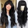 Wig Qi Bangs Light Gold Corn Hot Water Ripple Long Curly Hair Chemical Fiber Headgear European and American Wig