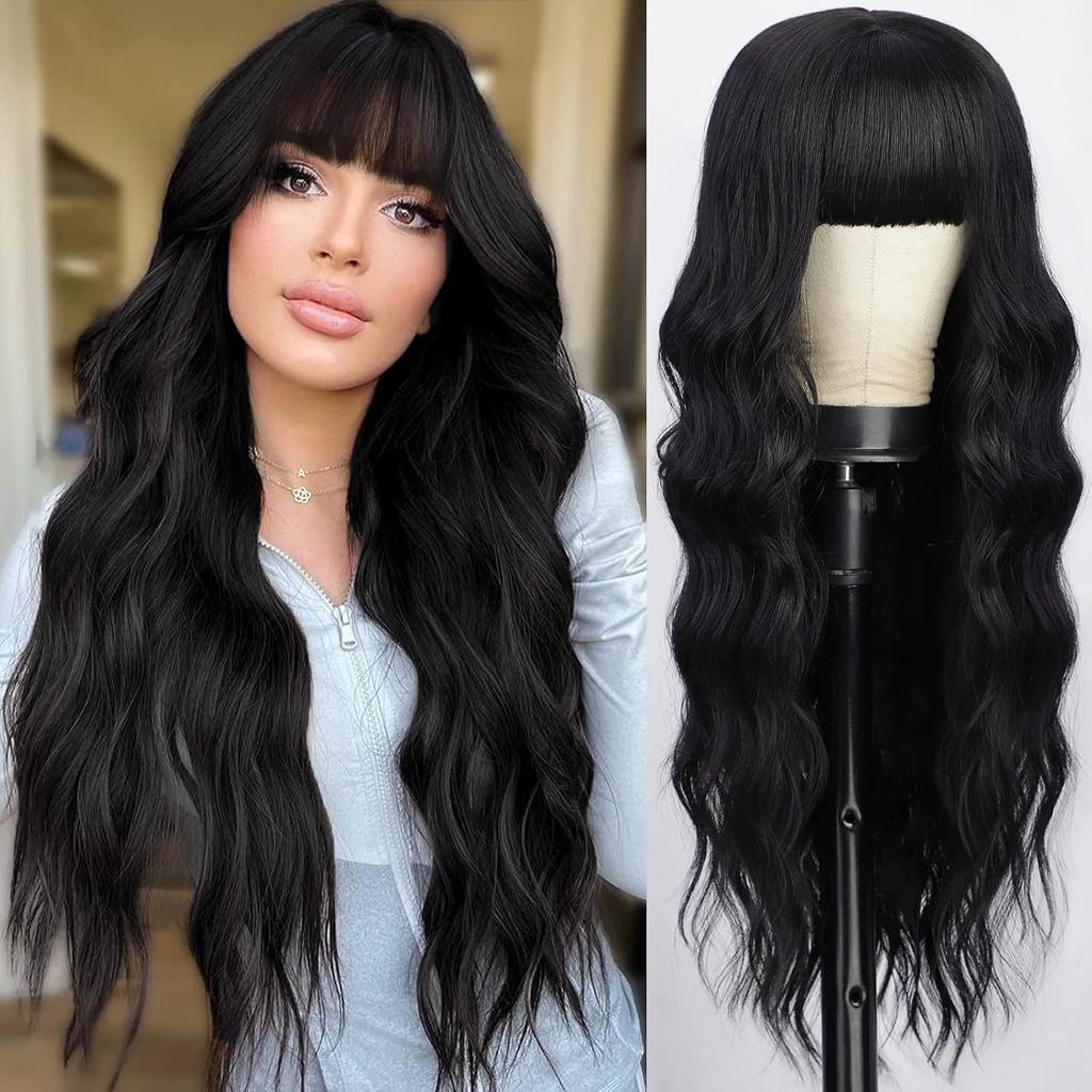 Wig Qi Bangs Light Gold Corn Hot Water Ripple Long Curly Hair Chemical Fiber Headgear European and American Wig