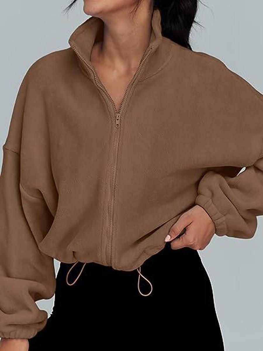 

Women s Overcoat Fleece Puffer Jacket with Stand-up Collar and Zipper XXL