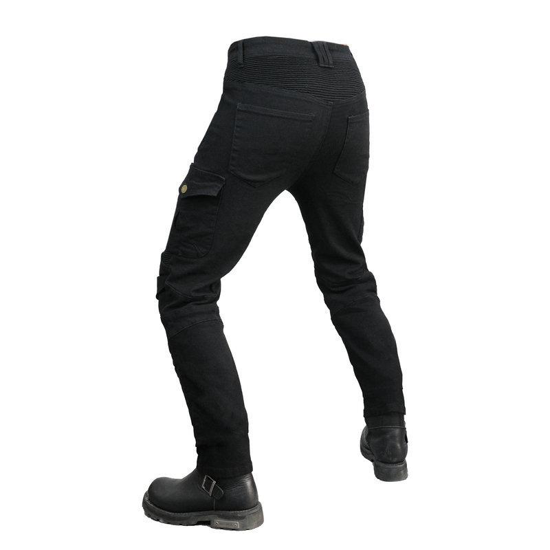 New product Motorcycle jeans men, locomotive tooling multi-bag cycling pants, zipper casual straight pants, knee pads