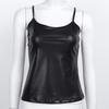 Dámské lesklé lakované kožené řemínky Wetlook Vesta bez rukávů Kovové Dívčí taneční tílko Klubové oblečení