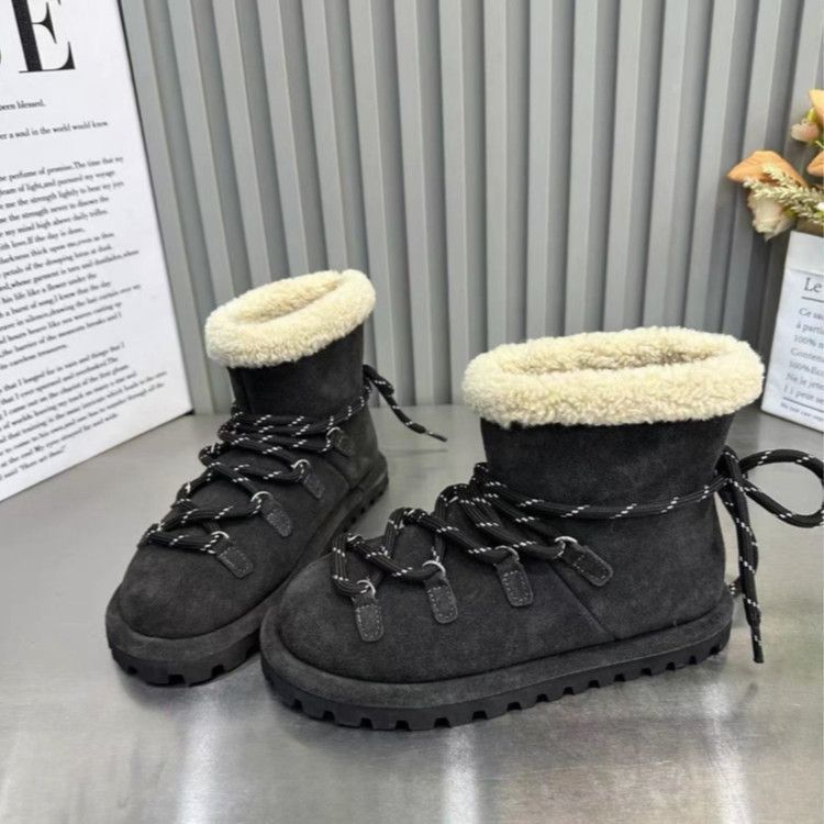 Women's fur integrated thick bottom heightening winter lightweight padded warm snow boots non-slip wear casual sports short cotton boots