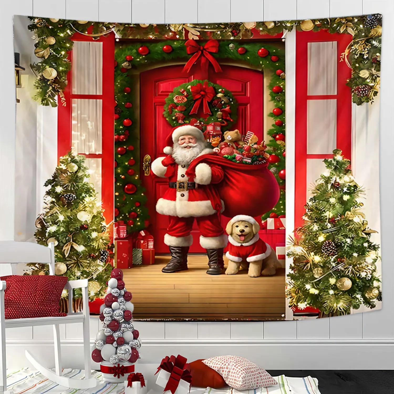 

1Pcs Christmas Decoration Wall Tapestry Santa Claus Christmas Bells Home Decoration Wall Hanging Background Cloth 74x94cm(29x37in)