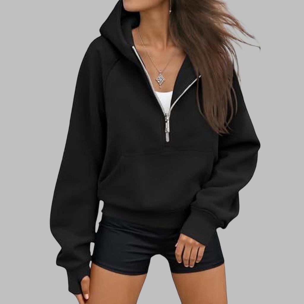Damen Halbzip Kapuzenpullover Langarm Freizeit Sweatshirt Farbe