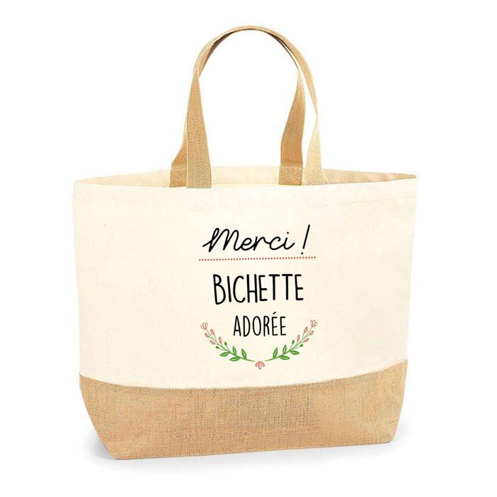 Sac en jute - PLANETEE - Merci Bichette Adorée - jute naturel - fabriqué en France - poignées solides