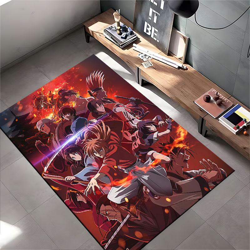 Samurai Anime Battle Scene suitable as a non-slip mat for the living room or bedroom sofa