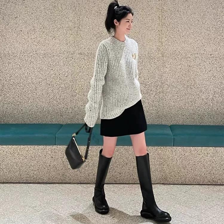 Straight Knight Boots Women's New Autumn and Winter 2025 Thick-soled Round Head Thin Boots But Knee Long Boots High Boots