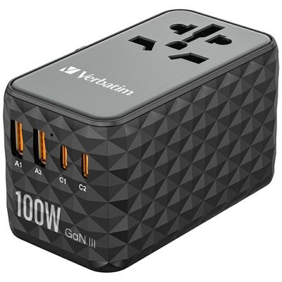 Verbatim Travel Adapter Eu/Uk/Us Gan2Xusb-A/2Xusb-C Pd 100W Uta-06 Black 32121