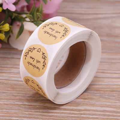 500pcs Natural Handmade With Love Kraft Paper Stickers Round Adhesive Labels Bak