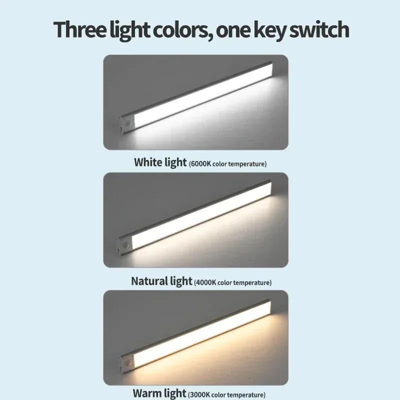 10-60CM LED Motion Sensor Night Light Rechargeable Under Cabinet Lights Wireless Lamp Wardrobe Kitchen Cabinet Bedroom Lighting