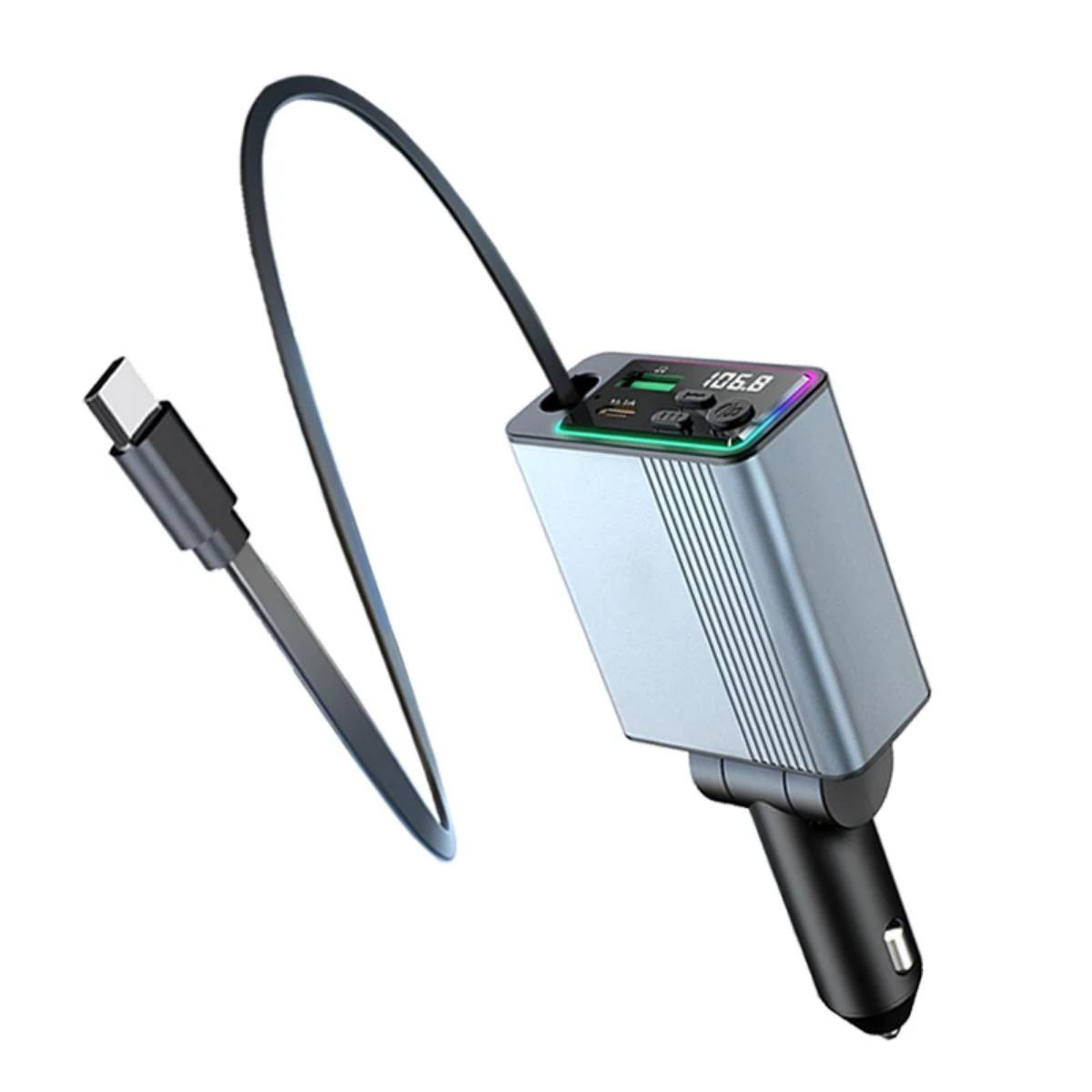 

Bluetooth 5.3 Автомобильный MP3-плеер Быстрое зарядное устройство PD USB Музыкальный адаптер с телескопическим проводом и светодиодным дисплеем BT5.3 + Type-C