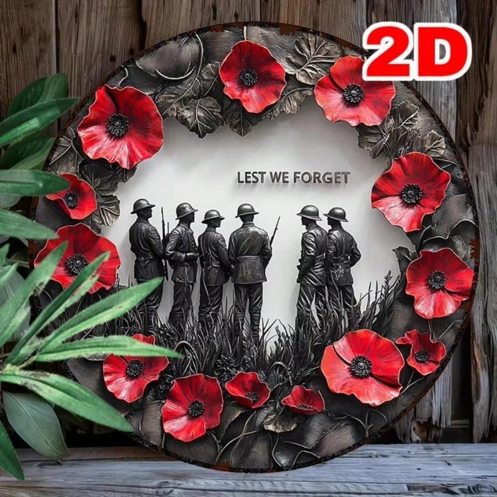 Plaque Métallique Coquelicot Mémorial Art Mural Rond 2D Décoration de Jardin Jour du Souvenir